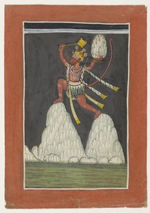 Hanuman salta en las cimas de las montañas de Anonymous