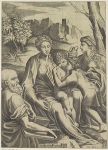 Sagrada Familia con el joven Juan Bautista y María Magdalena de Anonymous