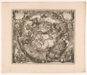Carta del cielo con las constelaciones del sur
Haemisphaerium scenographicum australe coeli stellati et terrae (título en el objeto)