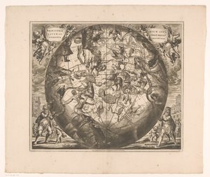 Mapa del cielo con las constelaciones del sur
Haemisphaerium stellatum australe aequali sphaerarum proportione (título del objeto)