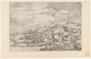 Paisaje montañoso junto al río. de Anonymous