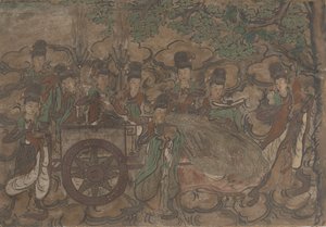 Mural enmarcado que representa a Xiwangmu y las sirvientas de Anonymous