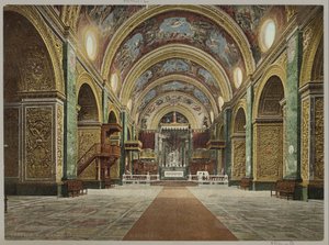 Interieur van de Sint-Janskathedraal en La Valeta Malta. Interior de la Catedral de S. Giovanni (título sobre objeto) de Anonymous