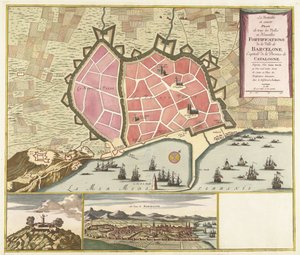 Kaart van Barcelona, ​​ca. 1706 El Plano Verdadero y Exacto de todas las Fortificaciones Viejas y Nuevas de la Ciudad de Barcelona, ​​Capital de la Provincia de Cataluña (título sobre objeto) de Anonymous