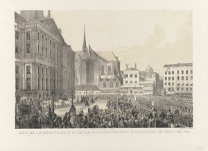 Llegada de S.M. el Rey Guillermo III a la Presa, en H.D. entrar solemnemente en la capital del imperio, 12 de mayo de 1849 (título sobre el objeto) de Anonymous