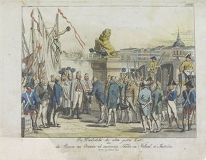 Komst van de Souverein Vorst te Amsterdam, 1813. El regreso de los buenos viejos tiempos, (...) el Príncipe de Orange, como príncipe soberano de Holanda, en Ámsterdam (título sobre objeto) de Anonymous
