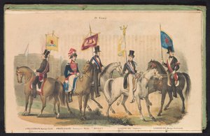 Trajes y estandartes de las guardias de honor de Amsterdam, Delft y Leiden, 1840-1842 IV. Grupo (título en objeto)