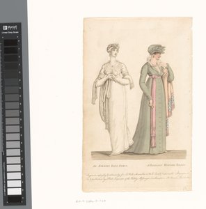 La Belle Assemblée, 1 de marzo de 1807, n.º 14: Vestido de noche / Vestido de invierno parisino de Anonymous