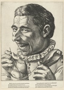 Bufón sonriente con hilo y aguja