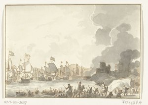 Desembarco de la flota inglesa y holandesa cerca de Cádiz, 1702 de Anonymous