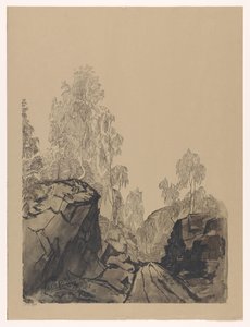 Paisaje con árboles y rocas de Anonymous