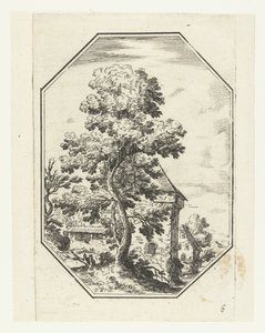 Paisaje con un gran árbol en un marco octogonal. Paisajes octogonales (título de la serie)