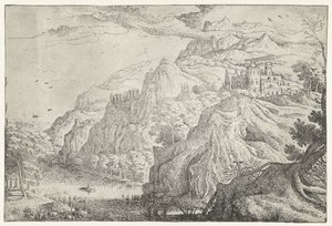 paisaje con castillo y rio Siete paisajes (título de la serie) de Anonymous