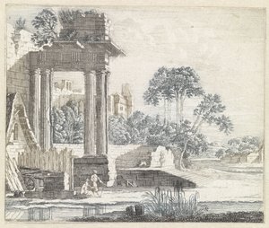 Paisaje con ruinas clásicas a lo largo del agua. de Anonymous