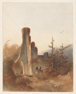 Paisaje con dos jinetes cerca de una ruina de Anonymous