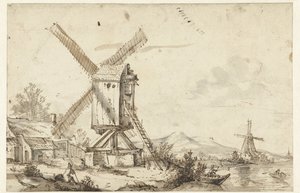 Paisaje con dos molinos de viento