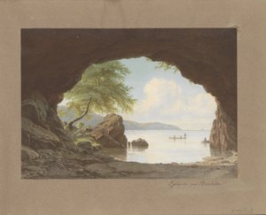 Paisaje según el cuadro Fjeldgrotte paa Bornholm de G.E. libertad Fjeld cave paa Bornholm (título sobre el objeto)