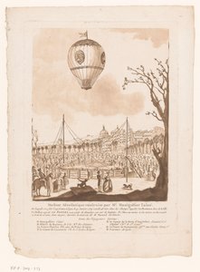 Luchtballon, Le Flezel, van Joseph-Michael Montgolfier el Viejo buiten Lyon Máquina aeroestática construida por el Sr. Montgolfier el Viejo (título sobre el objeto)