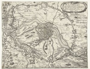 Maastricht ocupada por Frederik Hendrik, 1632 Maestricht sitiada por Friderich Henrich Printzen von Orangien (...) el 9 de junio del año 1632. Tomada con Accort el 12 de agosto del año 1632 (título sobre objeto) de Anonymous
