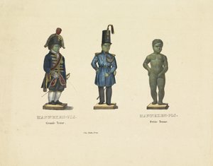 Manneken Pis con diferentes atuendos, 1817 Manneken-Pis. Gran atuendo. Manneken-Pis. Traje pequeño (título en objeto) de Anonymous
