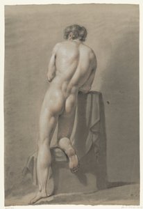 Desnudo masculino arrodillado sobre un bloque, visto desde atrás de Anonymous