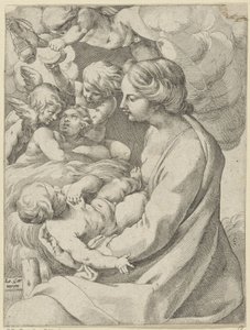 María con el niño y ángeles