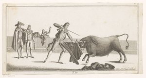 Matador desafía a un toro Colección de las principales suertes de una corrida de toros (título de serie sobre objeto) Colección de las maniobras taurinas más importantes (título de la serie) de Anonymous