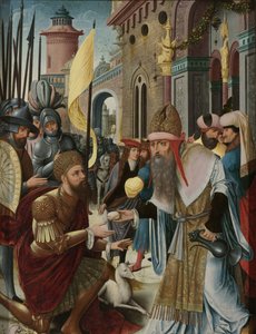 Encuentro de Abraham y Melquisedec (interior, ala izquierda de un tríptico) de Anonymous