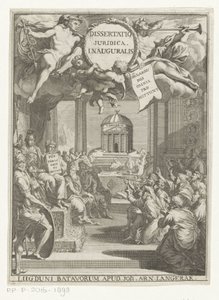 Minerva y eruditos arrodillados Dissertatio juridica inauguralis (título sobre objeto) de Anonymous