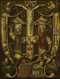 Monograma de Cristo combinado con Instrumentos de la Pasión