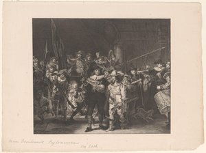 Oficiales y otros artilleros del distrito II de Ámsterdam dirigidos por el capitán Frans Banninck Cocq y el teniente Willem van Ruytenburch, conocidos como la "Guardia Nocturna".
