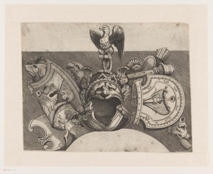 Adorno con casco, escudo, águila y león de Anonymous