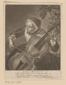 Anciana tocando violonchelo Age & Musick (título en el objeto)