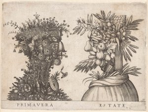 Personificaciones de las cuatro estaciones
La primavera y el verano representados por cabezas grotescas
Primavera / Estate (título en el objeto)