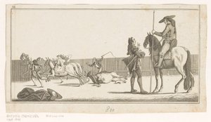 Picador y matador después de matar al toro Colección de las principales suertes de una corrida de toros (título de serie sobre objeto) Colección de las maniobras taurinas más importantes (título de la serie)