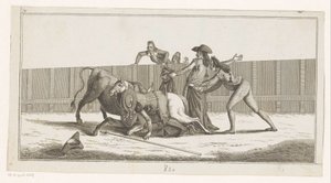Picador se cayó de su caballo Colección de las principales suertes de una corrida de toros (título de serie sobre objeto) Colección de las maniobras taurinas más importantes (título de la serie)