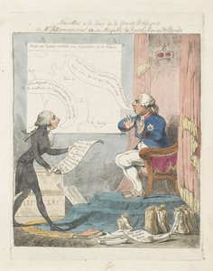 Pitt brengt George III het new over de revolutie in Nederland, 1795 Noticias en la Corte de Gran Bretaña o el Sr. Pitt anunciando a Su Majestad la Revolución en Holanda (título sobre objeto)