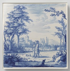 Plato pintado con paisaje con figuras de Anonymous