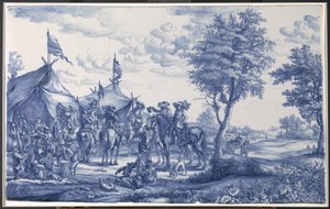 Placa con un campamento militar Placa con campamento militar