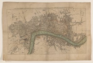 Plattegrond de Londres, 1761 La guía de la ciudad o un plano de bolsillo de Londres, Westminster y Southwark con los nuevos edificios hasta el año 1761 (título sobre objeto)