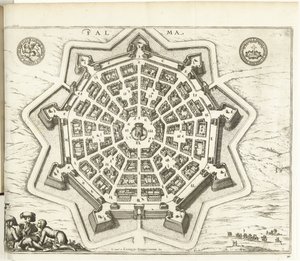 Plattegrond de Palmanova, 1726 Palma (título sobre objeto) Las Fuerzas de Europa, Asia, África y América (...) Así como los Mapas de las Costas de Francia y España (título de serie sobre objeto) de Anonymous