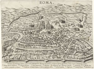 Mapa de Roma que muestra las fundaciones de Ignacio de Loyola Vita beati patris Ignatii Loyolae (título de la serie) Escenas de la vida de Ignacio de Loyola (título de la serie) de Anonymous