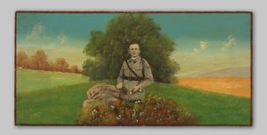 Retrato de un soldado desconocido en un paisaje pintado de Anonymous