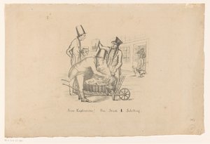 Un vendedor de impresiones vende impresiones desde una carretilla
¡Feine Kupferstiche! Das Stück 1 Schilling (título en el objeto) de Anonymous