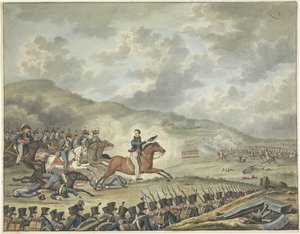 El Príncipe de Orange dirige las tropas holandesas en Quatre-Bras, 1815 de Anonymous