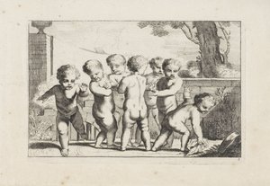 Jugando putti poniendo tejido Playing putti (título de la serie) de Anonymous