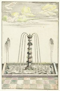 Lavabo rectangular con columna jónica Architectura Curiosa Nova (título de la serie) de Anonymous