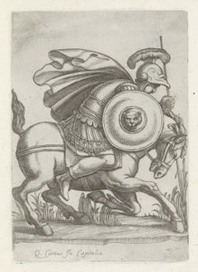Reliëf met de daad van Marcus Curtius Antieke sculptn en Roma (título de la serie) Los íconos de las estatuas antiguas de la ciudad de Roma que se ven en lugares públicos (título de la serie) de Anonymous
