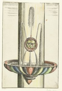 Lavabo redondo con cabeza de león Architectura Curiosa Nova (título de la serie)