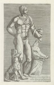Sculptuur van Adonis met jahthond en kop van een everzwijn la estatua erguida de Adonis en la casa del obispo aguinato de Roma (título sobre el objeto) Antieke sculptn en Roma (título de la serie) icono de estatuas antiguas de la ciudad de Roma de Anonymous